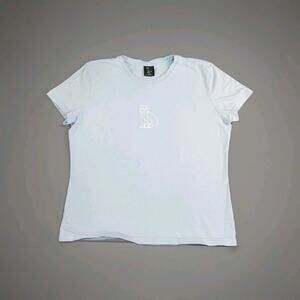 OVO October's Very Own Womens Sz M Light Blue Owl Logo Cropped Tee C26-107